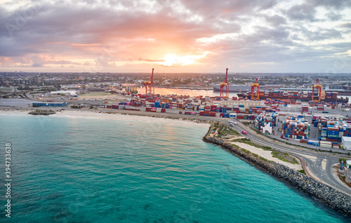 Cloudy sunrise over Fremantle Port photo