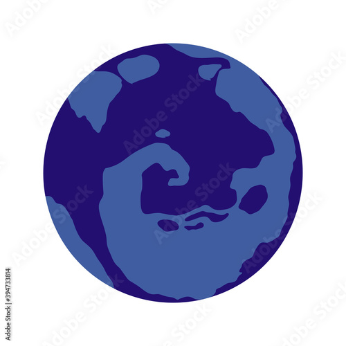 Planet sphere cartoon vector illustration. Spherical blue planet with illuminated surface with relief isolated on background