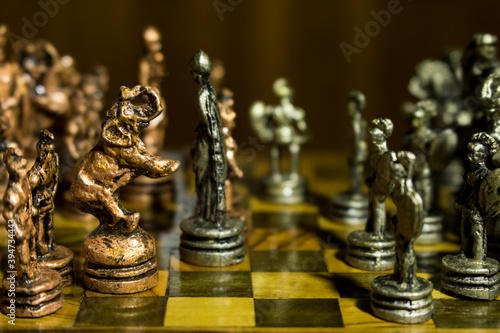 Classic Roman chess with bronze and silver pieces