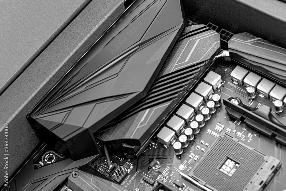 Obraz premium Powerful computer processor and a modern motherboard.