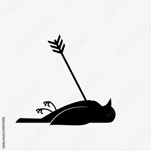 Dead bird with arrow silhouette icon. Clipart image isolated on white background.