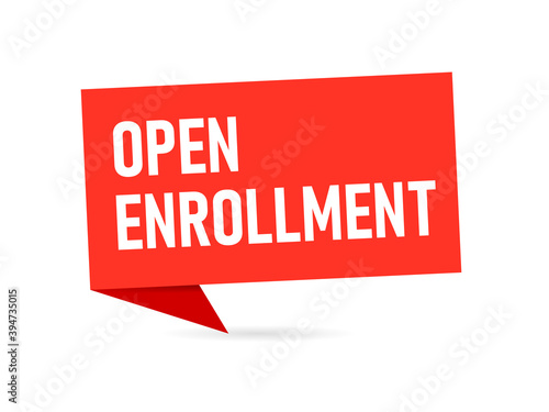 Open enrollment red origami banner icon. Clipart image isolated on white background.