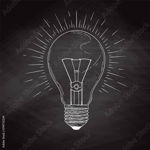Sketch lightbulb isolated on a blackboard. Vector