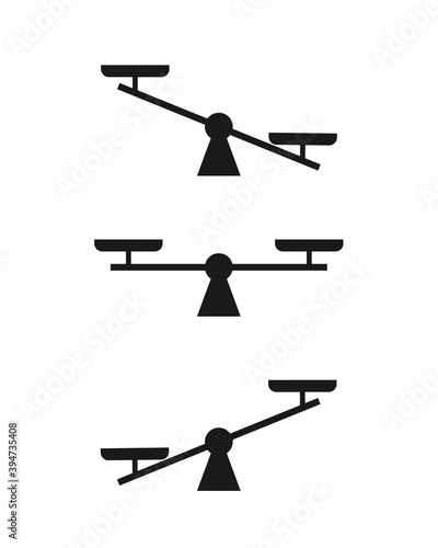 Uneven balance scale silhouette icon set. Clipart image isolated on white background.