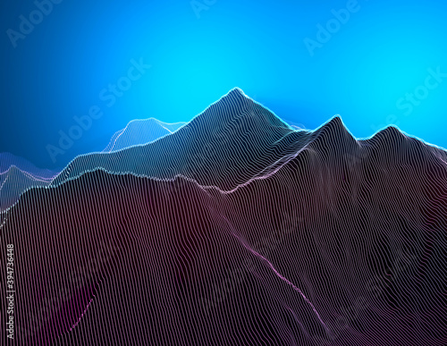 Mount Everest, relief height, mountains. Lhotse, Nuptse. Himalaya map. The highest mountain in the world. Hud, digital grid, display. Abstract. 3d render