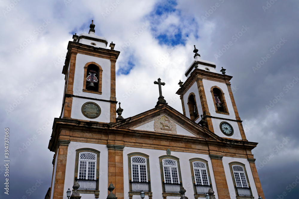 Naklejka premium Ancient church in historic city of Sao Joao del Rei, Brazil