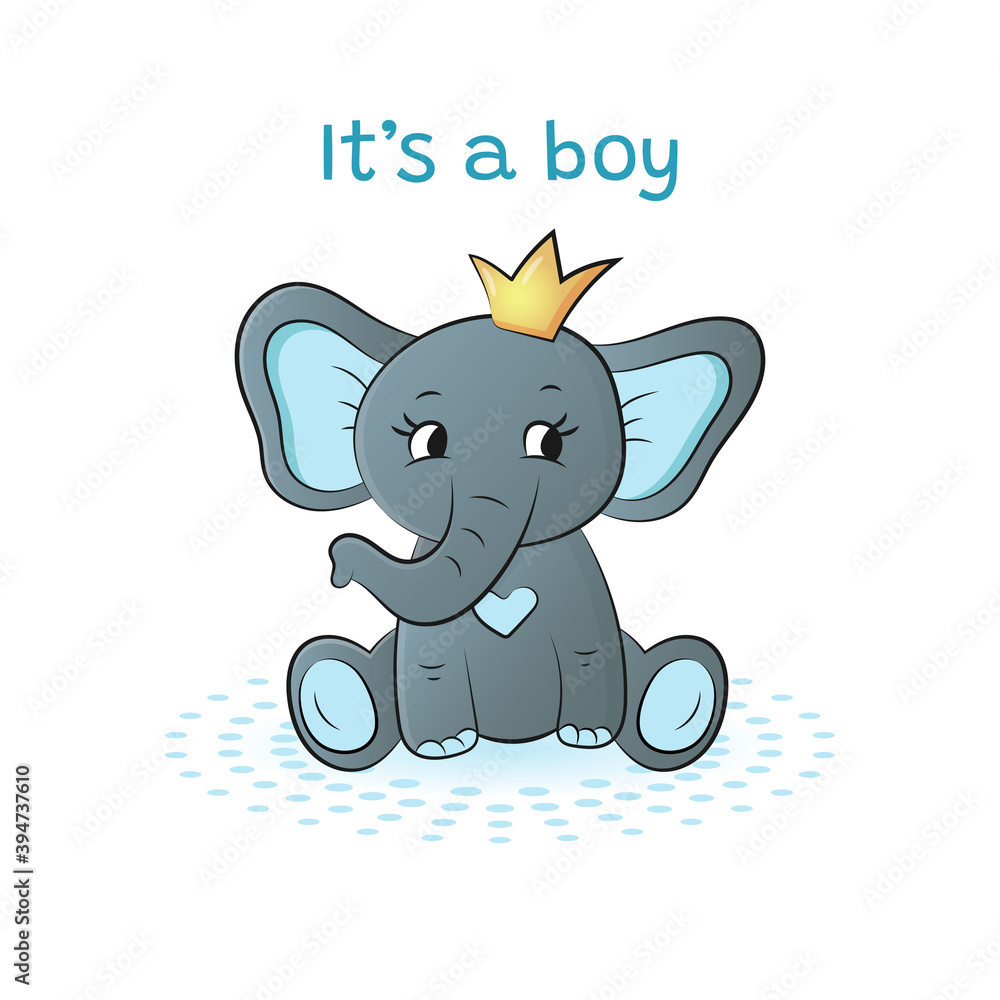 Fototapeta premium It's a boy with cute elephant. Baby shower invitation or greeting card. Vector illustration