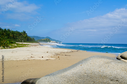 Landscape at Canaveral beach with sea and blue sky. Sanra Marta, Colombia. photo