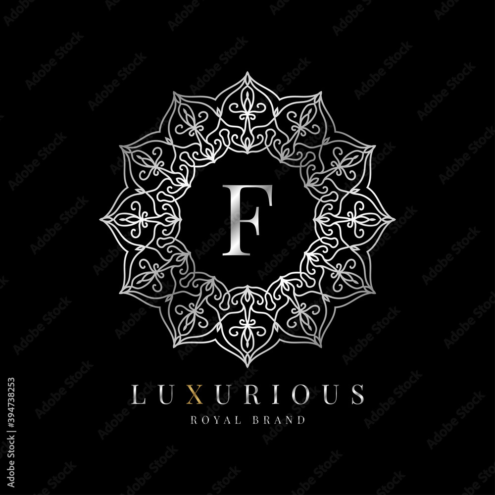 letter F luxury round alphabet logo template vector mandala for premium ...