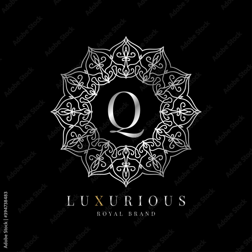 letter Q luxury round alphabet logo template vector mandala for premium brand, personal branding identity, boutique, spa, wedding, gown, make up artist and cosmetic