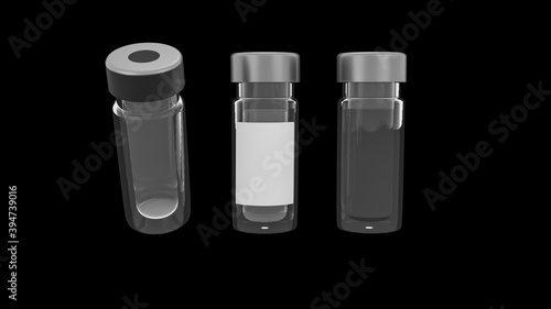 Vaccine bottle on black 3d rendering 