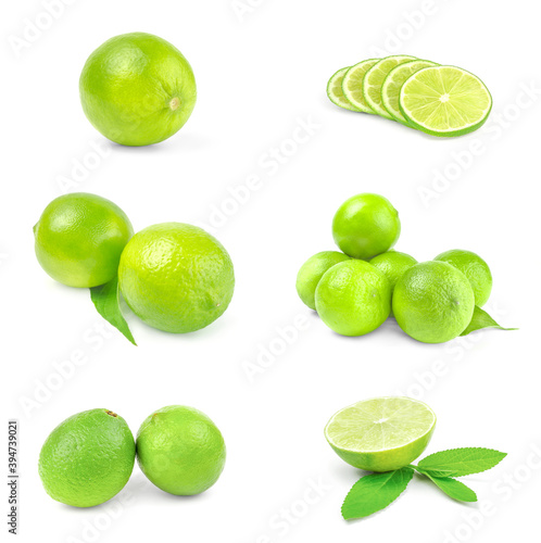 Set of limes isolated on a white background with clipping path
