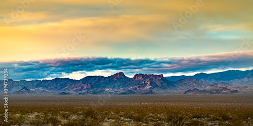 High Dynamic Range Color Image of a Sunrise Over a Mountain Range Near Las Vegas Nevada