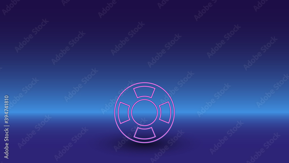 Neon lifebuoy symbol on a gradient blue background. The isolated symbol is located in the bottom center. Gradient blue with light blue skyline Neon lifebuoy symbol on a gradient blue background. The isolated symbol is located in the bottom center. Gradient blue with light blue skyline