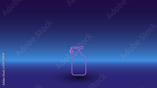 Neon liquid soap symbol on a gradient blue background. The isolated symbol is located in the bottom center. Gradient blue with light blue skyline