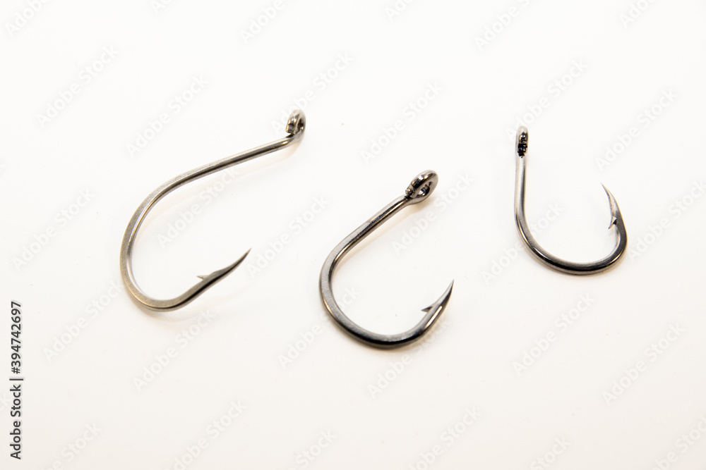Close up of sea fishing hooks Close up of sea fishing hooks