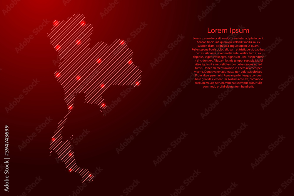 Thailand map from red pattern slanted parallel lines and glowing space stars grid. Vector illustration. Thailand map from red pattern slanted parallel lines and glowing space stars grid. Vector illustration.