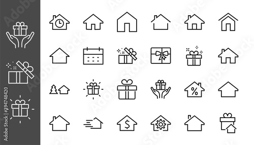 Simple set of line vector home icons. Contains house symbols at interest, infuse house and more. Editable stroke. 480x480 pixels perfect