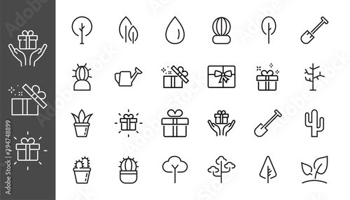  A set of Rosteniya Icons, and garden care, Vector illustration, Contains Icons such as tree, cactus, watering can, spade, flower and much more. on a white background, editable bar 480x480