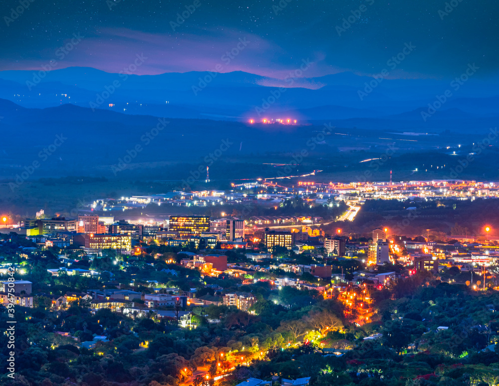Nelspruit city at night with stars in the sky in Mpumalanga South Africa