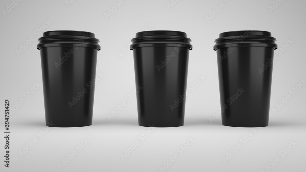 Black Paper Coffee Cups Mockup 3D illustration Black Paper Coffee Cups Mockup 3D illustration