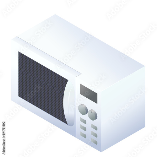 Microwave isometric icon isolated on white background. Vector illustration of kitchen equipment