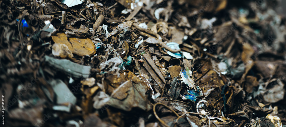 Close-up of scrap metal. Dump of rusty iron debris. Metal garbage.