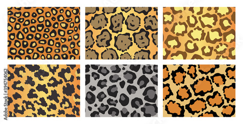 Fototapeta Naklejka Na Ścianę i Meble -  Collection of leopard textures. Seamless prints with wild animal skin. Leopard or cheetah nature design pattern. Wild animal skins print. Vector illustration background