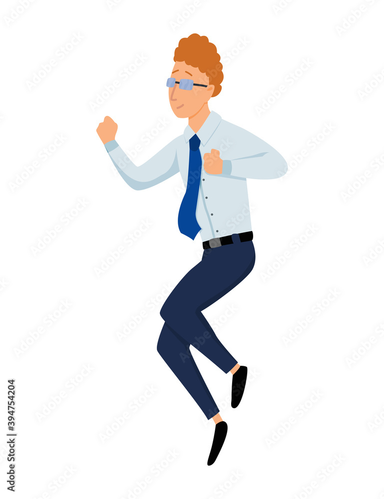 Jumping business people. Business man jumps on a white background. Vector illustration of a flat design. Office worker jumping. Part of cartoon business team Jumping business people. Business man jumps on a white background. Vector illustration of a flat design. Office worker jumping. Part of cartoon business team