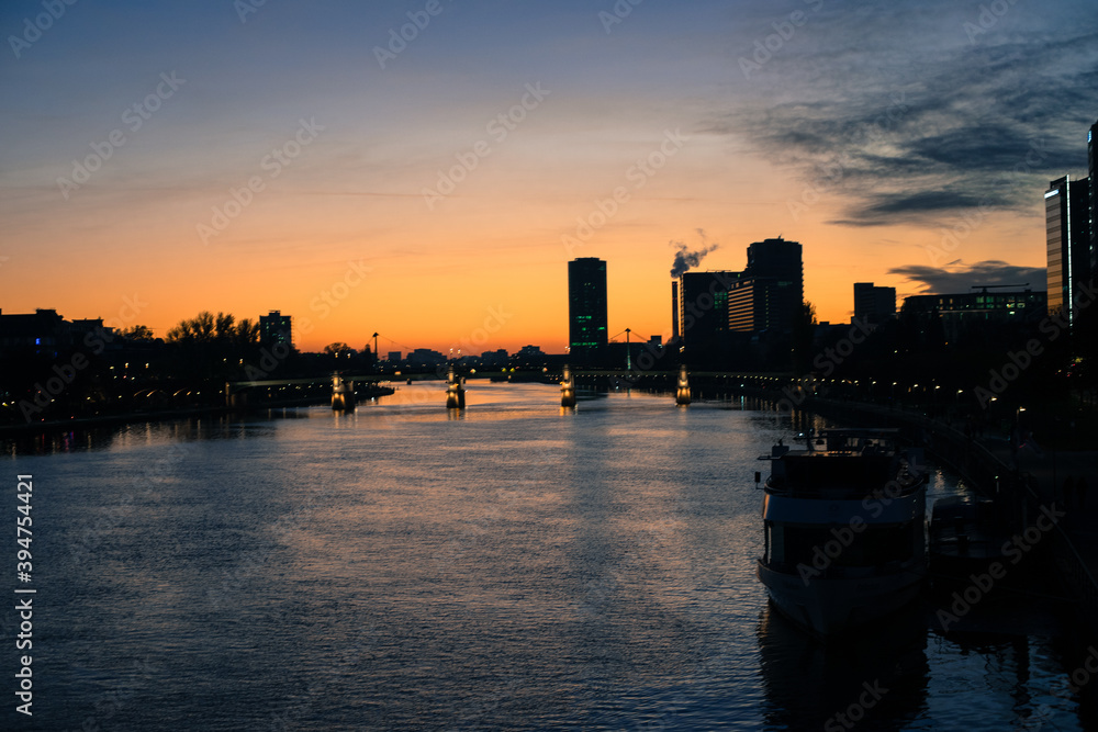Frankfurt Main river at sunset