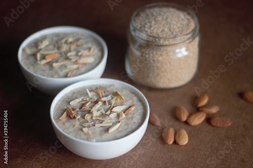 Brocken wheat porridge, a fibre rich healthy breakfast photo