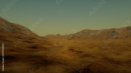 science fiction illustration  alien planet landscape with strange rock formations  fictional space scene  rocky hills and mountains