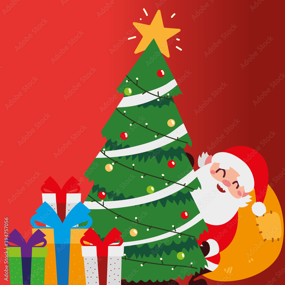 merry christmas santa with tree bag and gifts celebration decoration merry christmas santa with tree bag and gifts celebration decoration