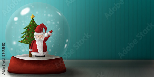 Santa Claus, papá Noel, san Nicolás con arbolito de navidad en una bola de cristal photo