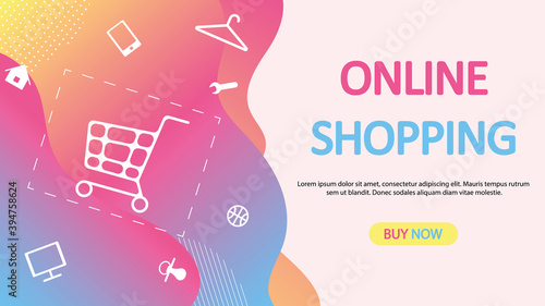 Online shopping multicolored bright banner or Promotion with category icons