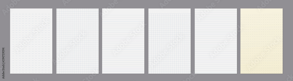Torn of white and yellow lined, math note, notebook paper are on dark grey background for text, advertising or design. Vector illustration Torn of white and yellow lined, math note, notebook paper are on dark grey background for text, advertising or design. Vector illustration