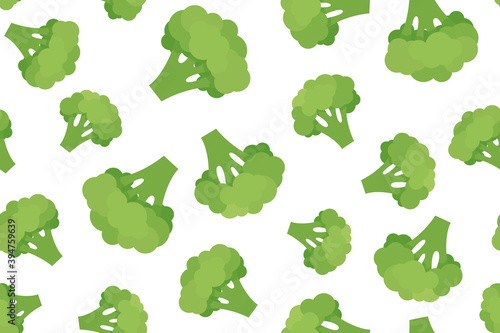 Seamless pattern with green broccoli isolated on white background. Vector illustration
