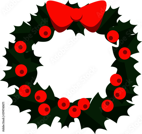 christmas wreath with red berries bow background 