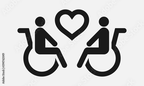 Love and disability concept black and white vector icon.