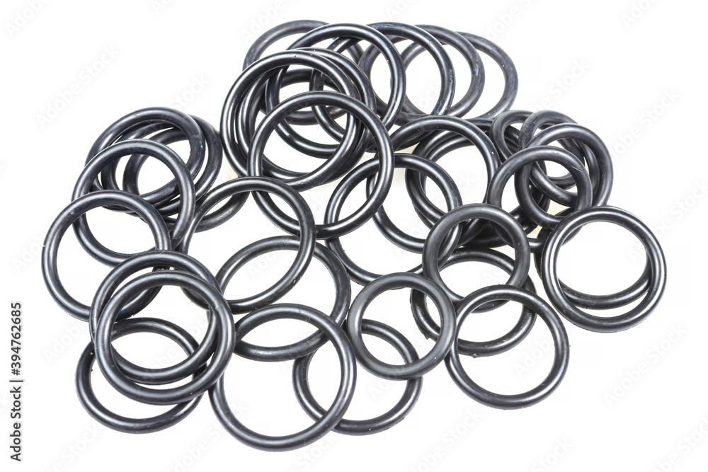 several sealing rings of different sizes in black close-up several sealing rings of different sizes in black close-up