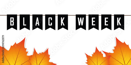black week sale flags banner with autumn leaves vector illustration EPS10