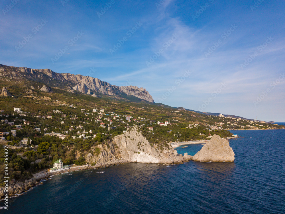 Aerial view to big rock Diva at Black sea. Simeiz. Crimea