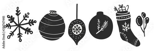 Christmas black and white doodle illustrations objects in scandinavian style hygge photo