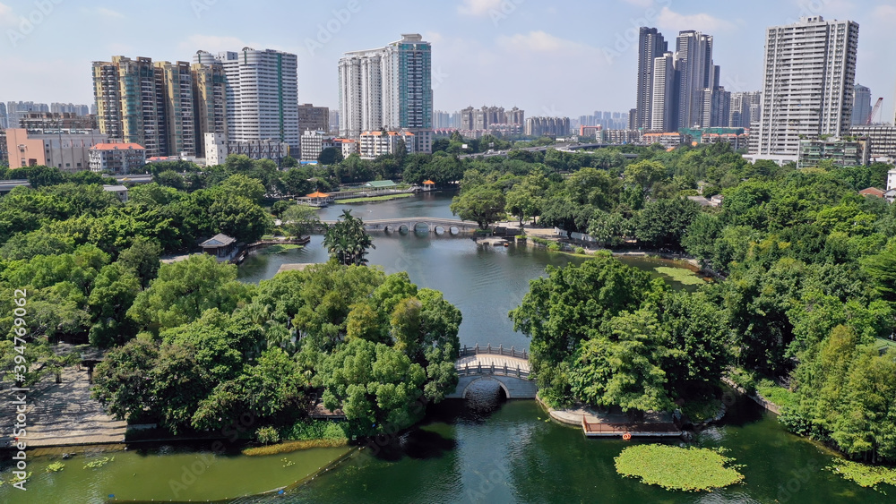 top view on the Liwan Lake park in Guangzhou, China