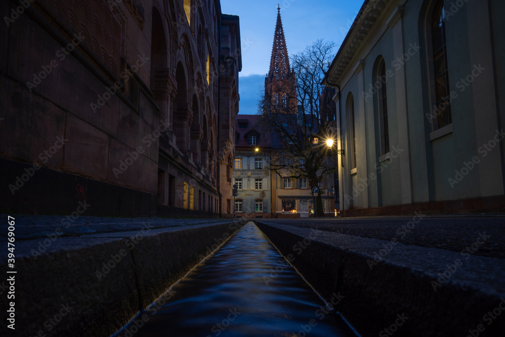 Freiburger Bächle mit Sicht auf das Münster