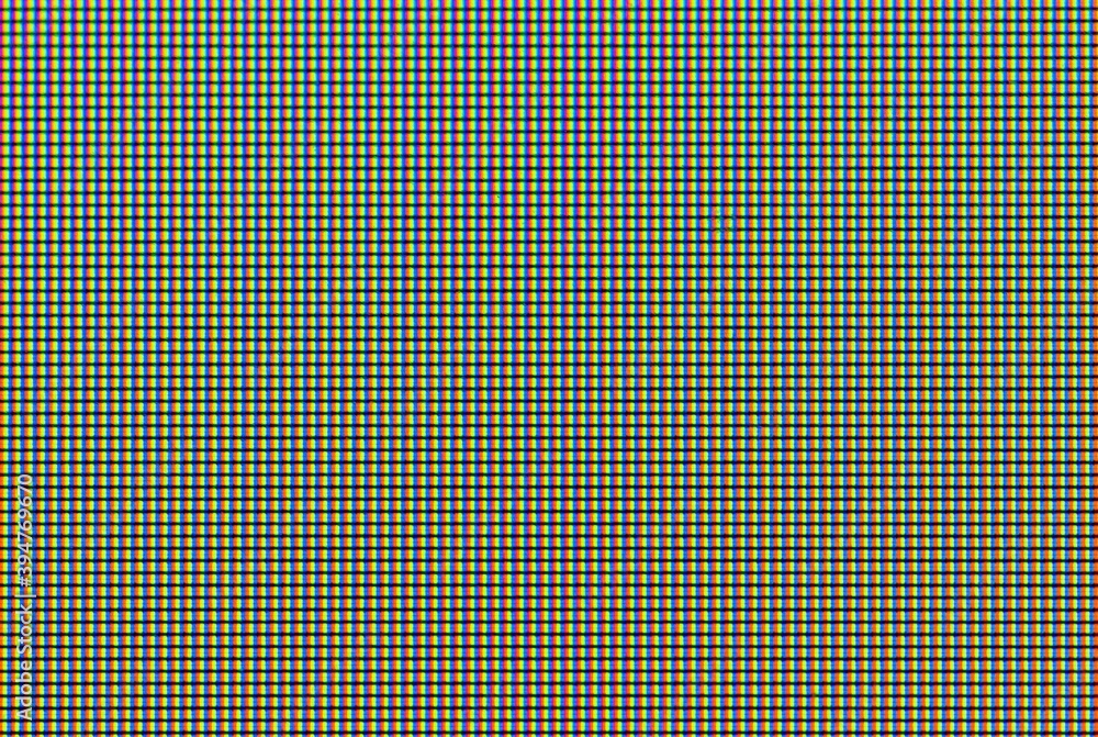 A macro portrait of the array of pixels of a LED screen. A single pixel consist of a red, green and blue Light Emitting diode. A macro portrait of the array of pixels of a LED screen. A single pixel consist of a red, green and blue Light Emitting diode.
