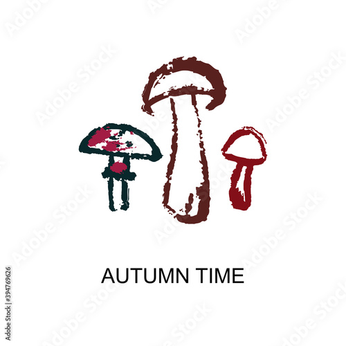 Hand drawing abstract elements of the autumn season. Warm colors, stylish compositions of leaves, mushrooms, cones, berries. Autumn mood, cozy autumn and minimal design.