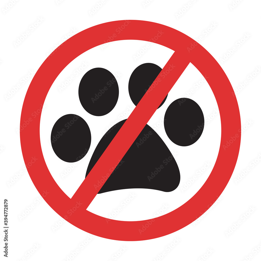 Animals forbidden sign. No entry with animals vector symbol. Crossed pet paw icon isolated Animals forbidden sign. No entry with animals vector symbol. Crossed pet paw icon isolated