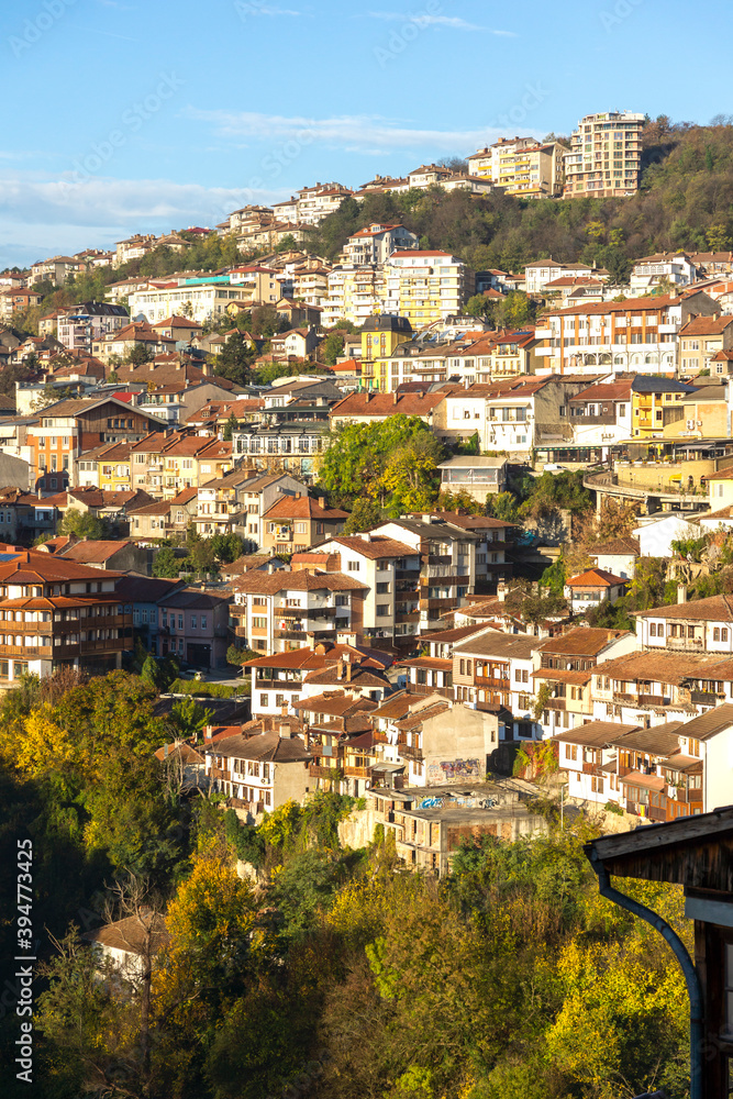 VELIKO TARNOVO, BULGARIA  -NOVEMBER 2, 2020: Amazing Sunrise view of city of Veliko Tarnovo, Bulgaria