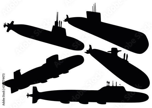 Military submarines in the set. Vector image.
